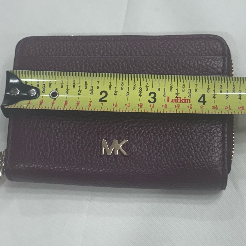 Michael Kors (Deep Burgundy) Pebbled Leather Zip Wallet with Gold MK Logo - Picture 5 of 6
